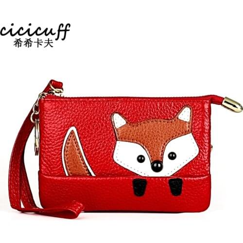 Fashion Genuine Leather Women Coin Purse Brand Fox Designer Small Wallet for Female Zipper Change Purse Cute Girls Short Wallets