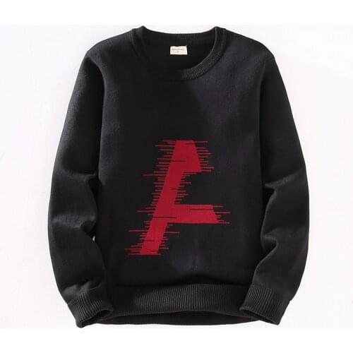 20102 Mens Plush Knitted Sweater Thicken Slim Fit Basic Keep Warm Personality Jacquard Youth Fashion Urban Pullover Knitwear