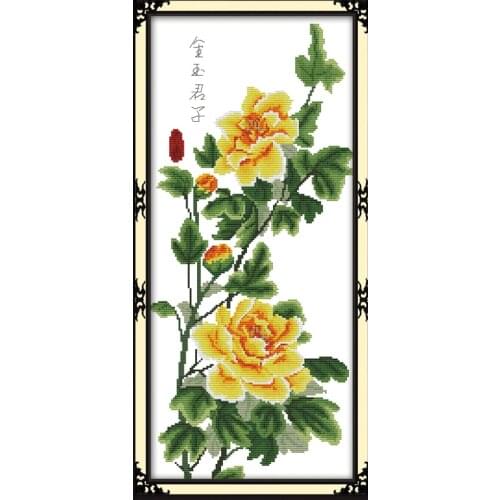 Golden flowers cross stitch kit flower 14ct printed fabric canvas stitching embroidery DIY handmade needlework