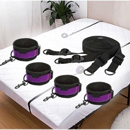 Handcuffs Fetish Bed Restraint Kit for Sex BDSM Bondage Leather Suit Adult Toy For Couple Dominatrix Discipline Men Women SM