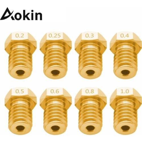 Aokin Extruder Nozzle for 3D Printer for E3D V5 V6 M6 Threaded Nozzle 0.25 0.3 0.4 0.5 0.6 0.8 1.0mm for 1.75mm 3.0mm Filament