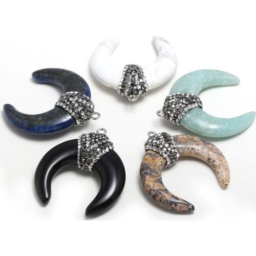 Natural Horn-shaped Semi-precious Stones 35x40mm Pendants Charms for Jewelry Making DIY Necklace Earrings