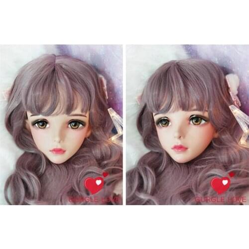 NEW-167) Female Resin Silica Dance Party Masks Halloween BJD Girl Doll Crossdresser Japan Kigurumi Anime Cosplay Mask with Wig