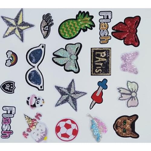 New Cartoon High Quality Sequins Hot Melt Adhesive Iron no patch Embroidery badges DIY Sewing Patch Accessories 5~20pcs for sale