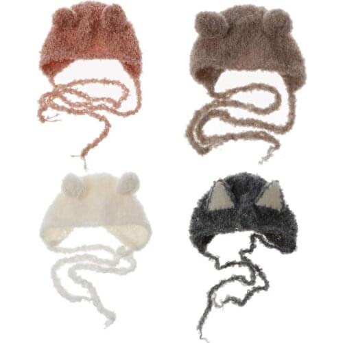 Newborn Ear Bear Hat Bonnet Baby Photography Props Cap Handmade Knitted Hats