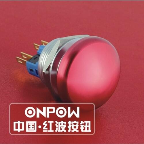 ONPOW 22mm Aluminium Alloy 1NO1NC Momentary IP65 Waterproof Mushroom Actuator Push Button switch (GQ22-11M) CE, RoHS