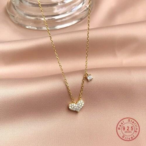 925 Sterling Silver Pavé Zircon Heart Necklace For Women Sweet Simple Wedding Party Jewelry Gift