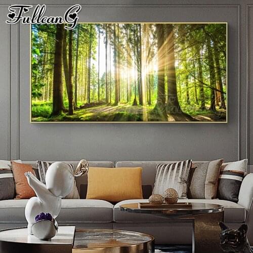 FULLCANG Daylight forest tree large diamond painting 5d diy full square round drill mosaic embroidery sale decoration FC3358
