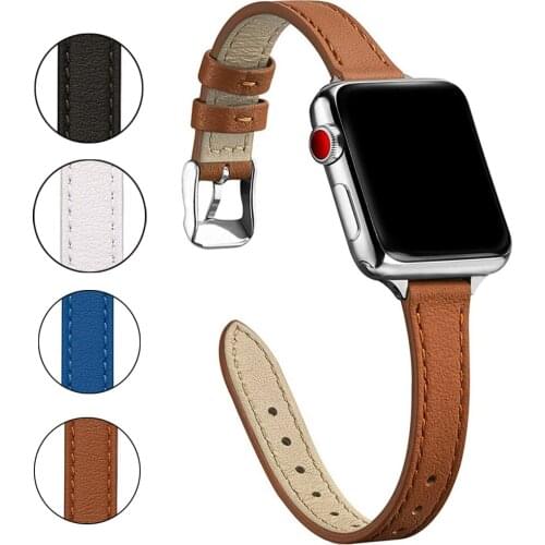 Slim Leather Bands for Apple Watch Band 38mm 40mm 42mm 44mm Women Leather Watch Thin Wristband for iWatch SE Series 6/5/4/3/2/1