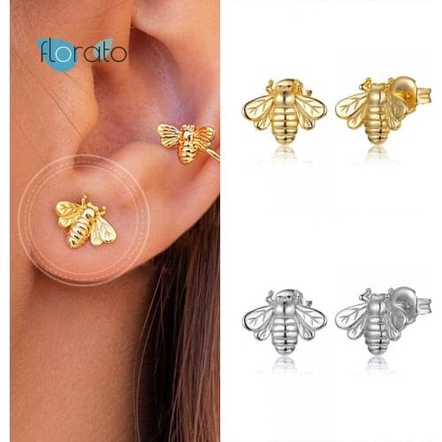 925 Silver Ear Needle MINI Minimalist Cute Bee Stud Earrings For Women Couples Lovers' Gift Clip On Earrings Personality Jewelry