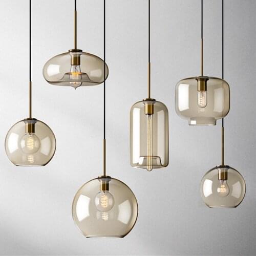 Nordic minimalist cognac glass chandelier lighting modern creative staircase cafe restaurant bar round hanging lamp
