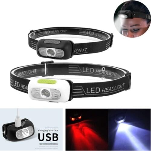 Topcom Portable XPE LED Mini Headlamp 5-Mode Red White Headlight USB Rechargeable Head Torch With USB Line For Camping Hunting