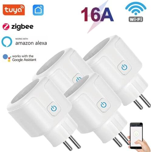 Tuya Zigbee 16A EU Smart Power Plug With Power Monitor Smart Home Wifi Wireless Socket Works With Alexa Google Home Tuya App