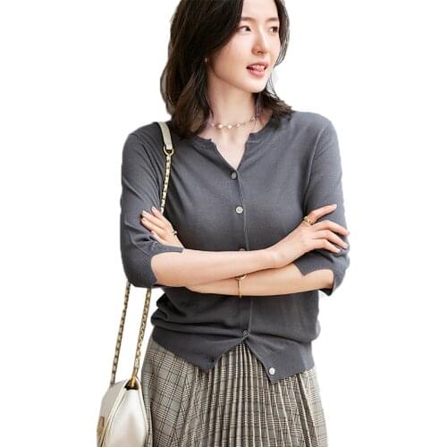 Knitted Sweater Cardigan Womens Sweaters Spring Summer Long Sleeve V-neck Single-breasted Short Coat Sun Protection Shirt K68