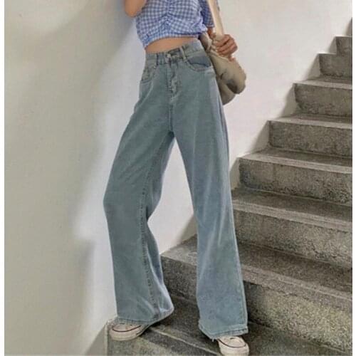 Woman Jeans High Waist Clothes Wide Leg Denim Clothing Blue Vintage Quality 2021 Fashion Harajuku Straight Pants