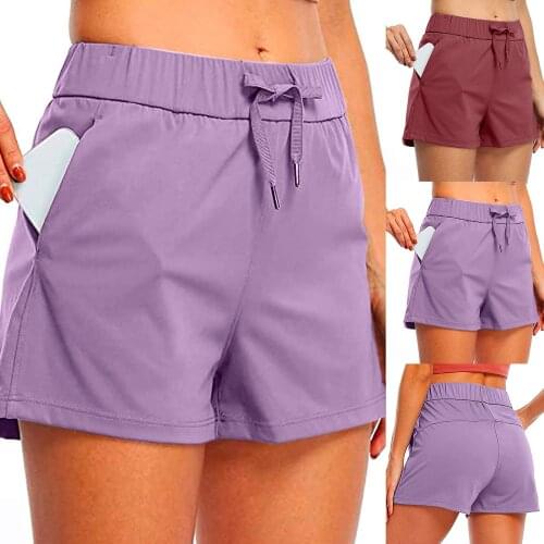 2021 Womens Casual Solid Sport Pockets Frenulum Fashion Shorts Elegant Yoga Beach Short Pants Шорты Женские Летние Dropshipping