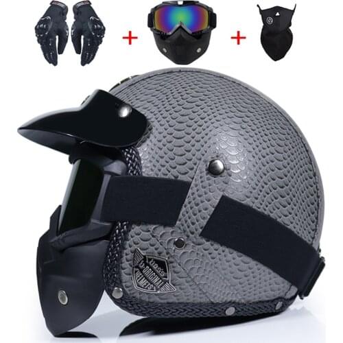 PU Leather Open face 3/4 helmet personalized mens womens vintage retro motorcycle cascos de motociclistas helmets With mask
