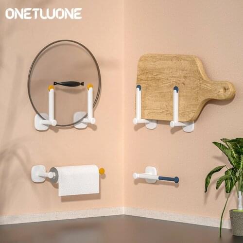 1PC Roll Paper Hook Storage Rack Towel Holder Adjustable ,Wall Shelf Organizer Bathroom Shelf Kitchen Lid Cup Dry Rack