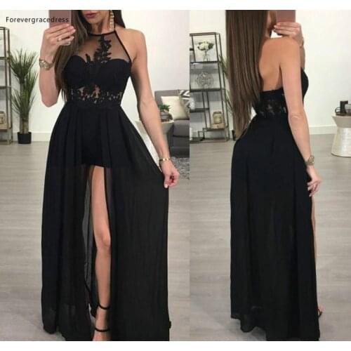 2019 Halter Sheer Neck Evening Dress Split High Backless Formal Holidays Wear Graduation Party Gown Custom Made Plus Size