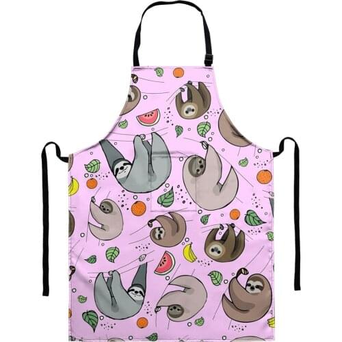 2021 Cute Cartoon Sloth Pattern Half-length Adjustable Polyester Apron Kitchen Aprons for Adults Kids Cooking Baking Bibs Aprons