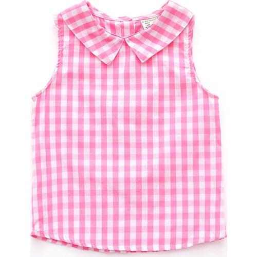 2021 Sleeveless Tops for Girl Summer Clothing Childrens Vest Plaid Cotton Tees Casual Baby Shirts Kids Clothes