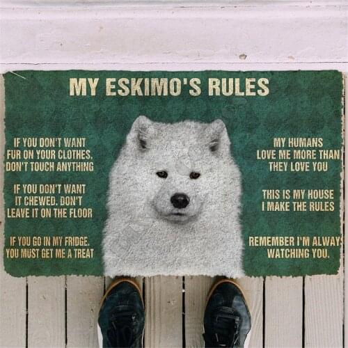 3D Please Remember American Eskimos Dogs House Rules Doormat Non Slip Door Floor Mats Decor Porch Doormat