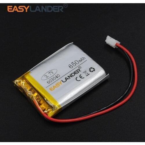 603040 3.7V 650mAh Rechargeable li Polymer Li-ion Battery For MP3 MP4 gaming Mouse GPS PSP DVR Lampe speaker 063040 connector