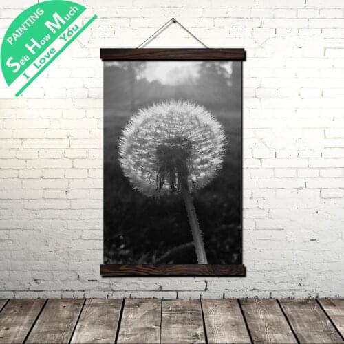White Dandelion Scroll Painting Canvas Vintage Poster and Prints Wall Art Pictures Living Room Bedroom Farmhouse Decoration