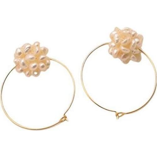 Big Circle Natural Freshwater Pearl Earrings Round Baroque Pearls Beads Hoop Earring For Women Jewelry Gifts Accessories Fashion