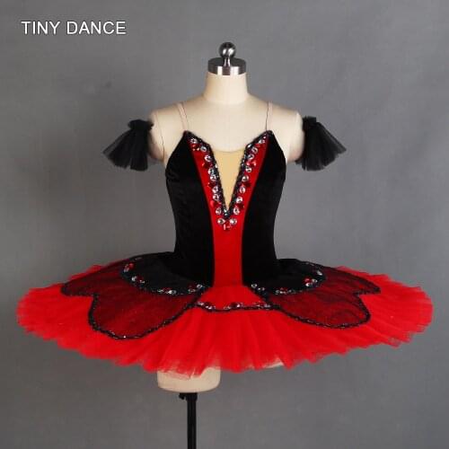 Black and Red Pre-Professional Ballet Dance Tutu with Arm Bands 7 Layers Platter Tutu Pancake Tutus Ballerina Costumes BLL412