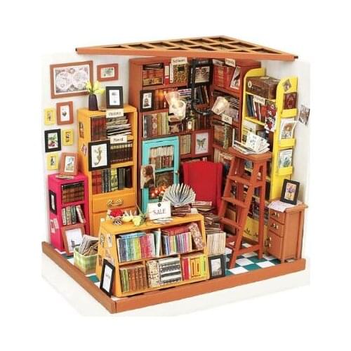 DIY Doll House Sam Study Room Children Adult Miniature Dollhouse Model Building Kits Education Toys DG102