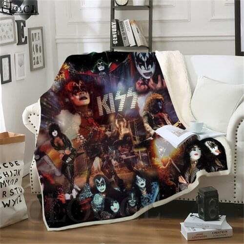 Double Layer Blankets for Beds Rock Band KISS 3D Throw Blanket Fluffy Adult Quilts Boy Girl Home Decoration Sofa Beddings