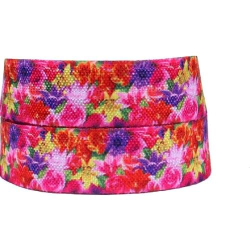 FLRA ElasticFree shipping shinny fold over elastic with flower print, heat transfer elastic ribbons