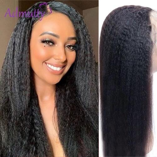 HD Transparent Lace Front Wig Yaki Human Hair Wig Brazilian Kinky Straight Lace Front Wig For Women Pre plucked 30 inch 13*4