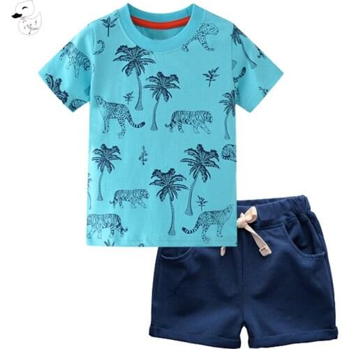 BINIDUCKLING 2PCS Boys Children Set Summer Boy Shorts Clothing Cartoon T-shirt+shorts Pants for Kids Baby Cotton Suit
