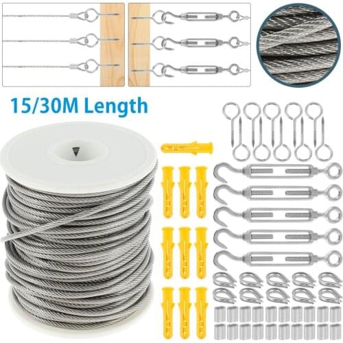 15M/30M Heavy Duty Garden Picture Wire Cable Railing Kit Stainless Steel PVC Coated Flexible Wire Rope Fence Railing Wire Kits