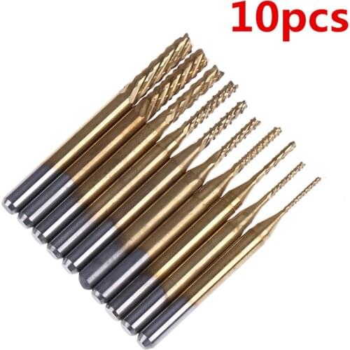 10pcs Mini 0.8-3.175mm 3.175 Dia CNC End Mill Cutter PCB Carbide Router Bits Kit Set For Milling Tool