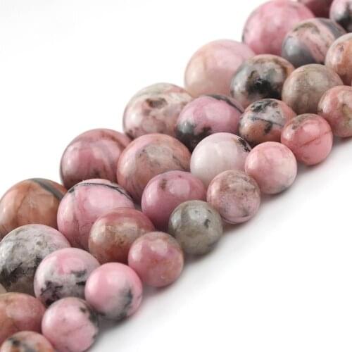 Natural Gem Stone Black Line Rhodochrosite Beads Round Loose Bead For Jewelry Making Diy Earring Bracelet 6/8/10/12mm 15Inches