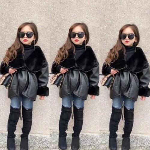 Children girls Pu leather jackets girls plus velvet thicken coats kids fashion outerwear tops 3-10y ws1300