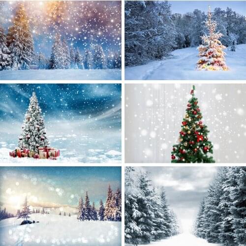 Laeacco Winter Landscape Photography Backdrops Pine Trees Snowing Forest Shining Spots Photo Backgrounds Christmas Photophone