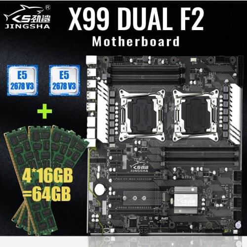 JINGSHA X99 Dual CPU Motherboards Socket Xeon LGA 2011-3 with Inter Xeon 2*E5 2678 V3 and 4*16GB=64GB DDR4 2400MHz ECC REG RAM