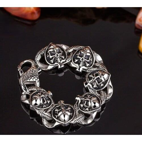Fashion 316 Stainless Steel Viking Skull Charm Bracelet Men Punk Heart Shaped Skeleton Link Chain Homme Bracelet Jewelry