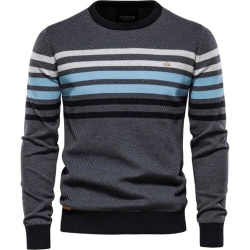 AIOPESON Streetwear Striped Sweater Men Casual O-neck Cotton Pullovers Knitted Sweater Man New Winter High Quality Mens Sweaters