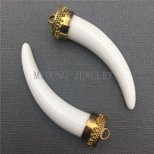 MY0148 Horn Pendant with Light Yellew Cap ,Tusk Pendant For DIY Jewelry Making