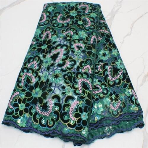 2021 New 3D Velvet Fabric Lace Sequins Embroidered African Nigeria Green Line Embroidery Net Sequence Latest Hot Sale 4329B