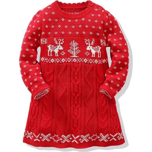 Christmas Elk Autumn Winter Baby Kids Girls Knit Dresses For Girls Dresses Kids Baby Girl Dress Baby Girl Dress
