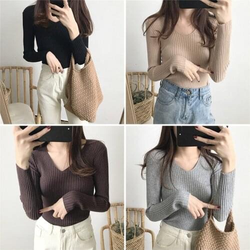Autumn And Winter V-neck Knit Long-sleeved Slim Tight Warm Bottoming Shirt
