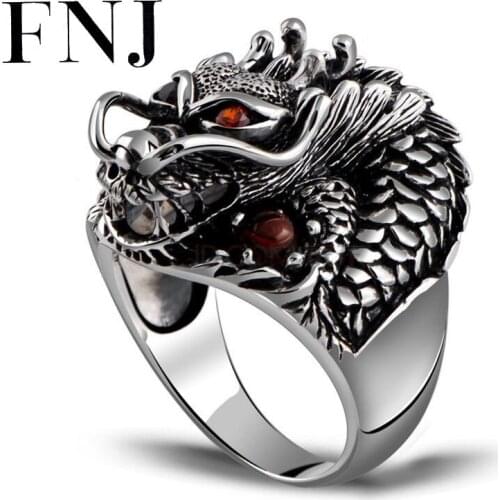 Punk 925 Silver Dragon Rings Red Cubic Zircon Adjustable Size Vintage Trendy S925 Solid Thai Silver Ring for Women Men Jewelry