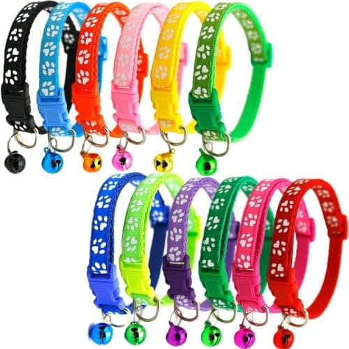 Adjustable Paw Print Cat Collar With Bell Anti-Strangling Cat Necklaces Lead Leash Accessories for Cats Small Pet Dogs Chihuahua
