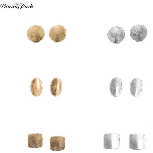 Banny Pink Vintage Round Oval Square Alloy Studs Earrings For Women Brief Metal Geometric Post Earring Fashion Jewelry Pendients